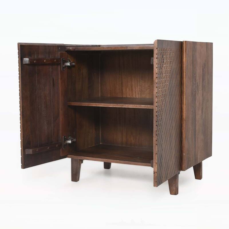 Wood Accent Cabinet with Adjustable Storage,Featuring Fluted Design and Space - Saving Function