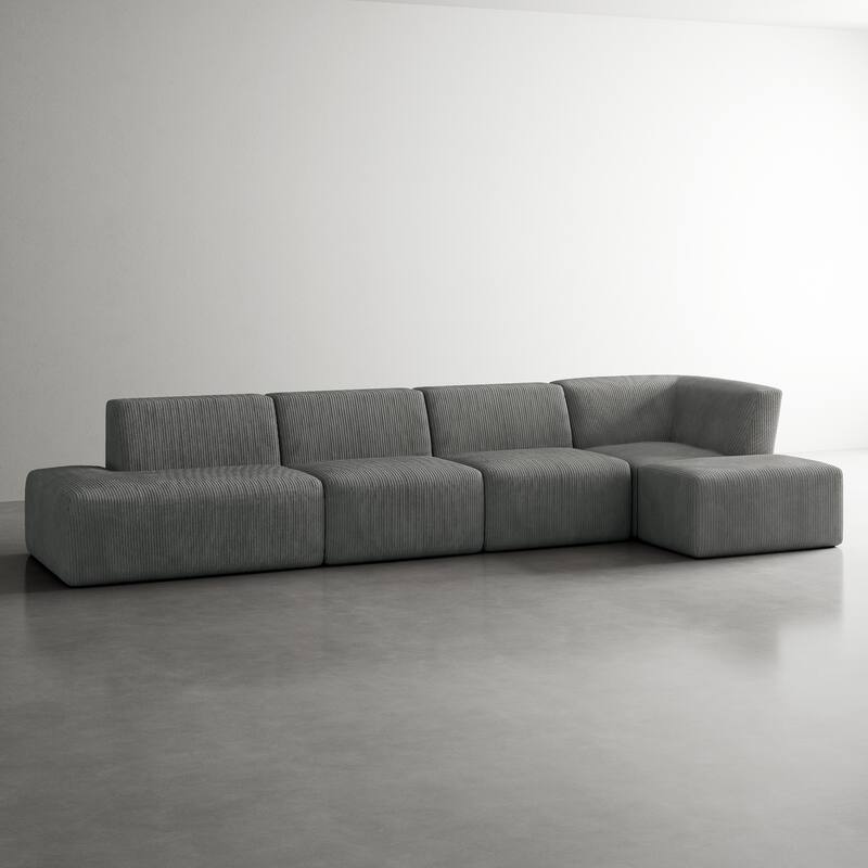 Oversized Corduroy Modular Sectional Fabric Sofa Set - GRAYSIDE CHAIR&ARMCHAIR&OTTOMAN&2 ARMLESS