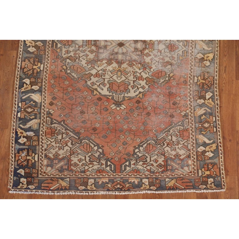 Distressed Bakhtiari Persian Antique Area Rug Hand-Knotted Wool Carpet - 4'5"x 6'9"