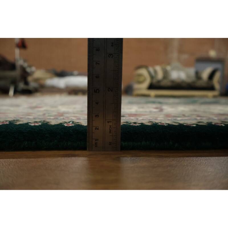 Hand Knotted Oriental 100% Wool Carpet Traditional Traditional Green Kashan Area Rug - 13' 7'' X 9' 8''