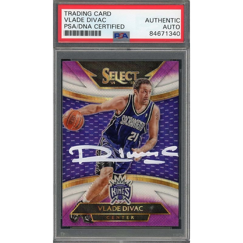 Vlade Divac Autographed 2014 Panini Select Purple White Prizm Card 255 Auto PSA - 8'6" x 11'6"