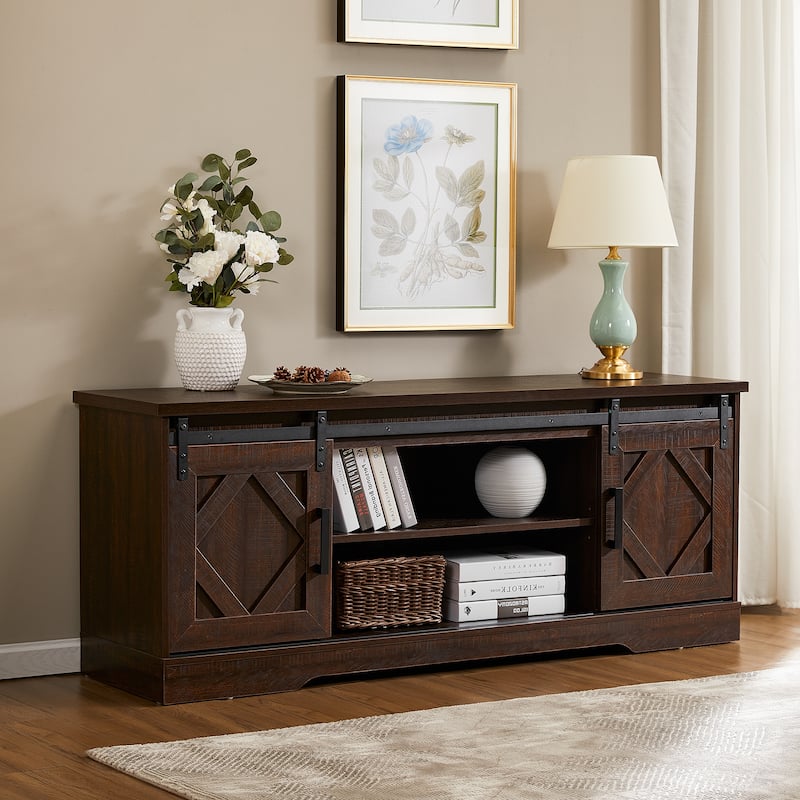 WAMPAT Sliding Barn Door Wood TV Stand Storage Cabinet 59 Inch - 59"