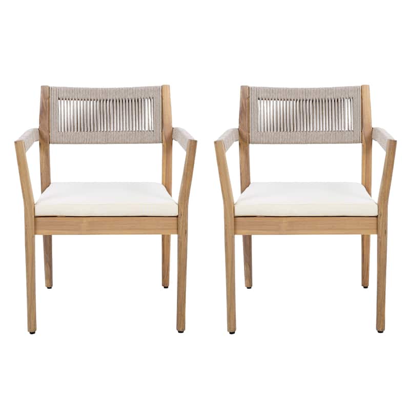 Braided Acacia Wood Outdoor Dining Table and Chairs Set of 6, All-Weather Patio Furniture for Garden, Poolside, and Backyard