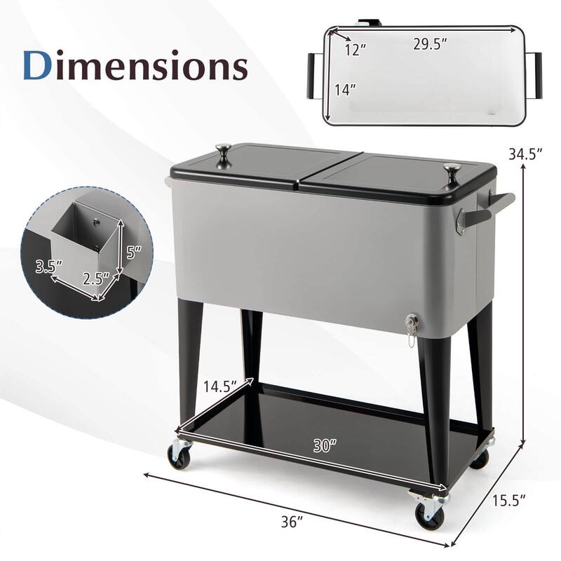 Costway 80-Quart Rolling Patio Cooler on Wheels with Side Handles