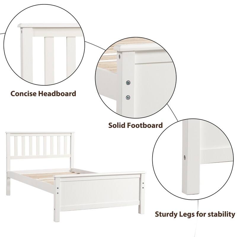 Twin Size Wood Platform Bed with Headboard and Wood Slat Support