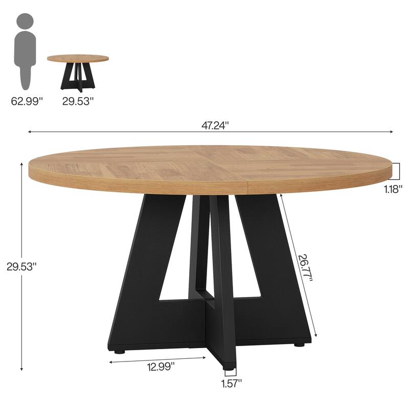 47-inch Round Dining Table Wood Dinner Table for 4-6 People