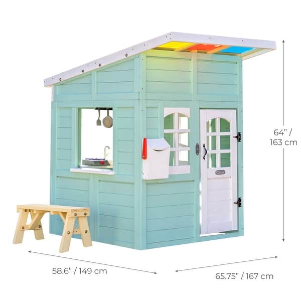 dimension image slide 0 of 2, Teamson Kids Issac Wooden Playhouse with Colorful Overhang, Flower Box and Bench