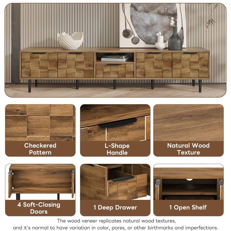 Modern Checkered Design TV Stand, Media Console, for 85/75/65-inch TVs with Storage, for Living Rooms