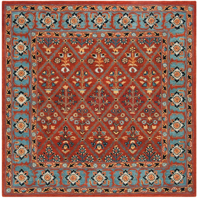SAFAVIEH Handmade Heritage Overlapping Diamond Traditional Oriental Wool Rug - 6' Square - Red/Blue