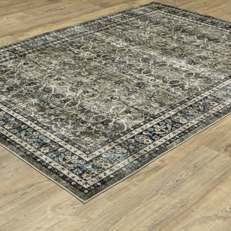 Vista Home Sunderland Faded Traditional Machine Washable Navy/Gray Rug Mat