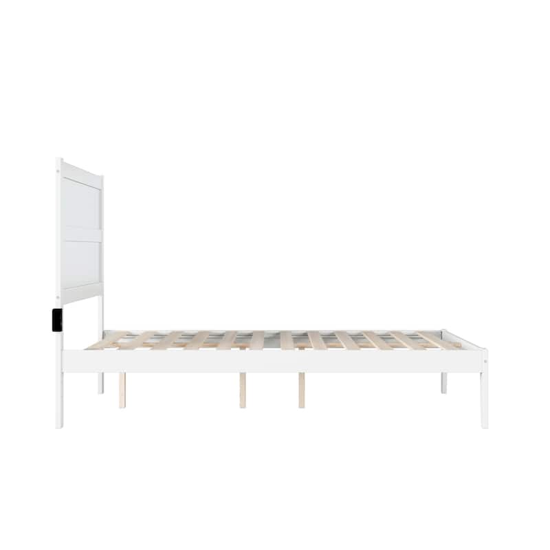 Full Size Bed Frame - Modern Platform Bed with Charging Station - Home Bedroom Furniture