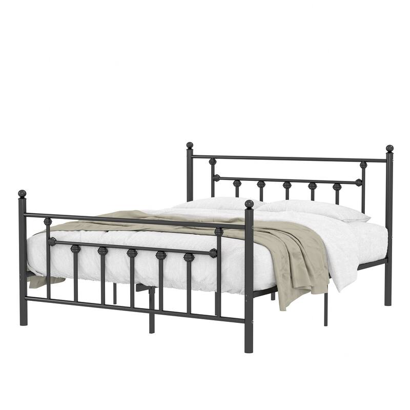 14 Inch Metal Victorian Platform Bed Frame with Headboard and Footboard, Heavy Duty Mattress Foundation with Steel Slats Support