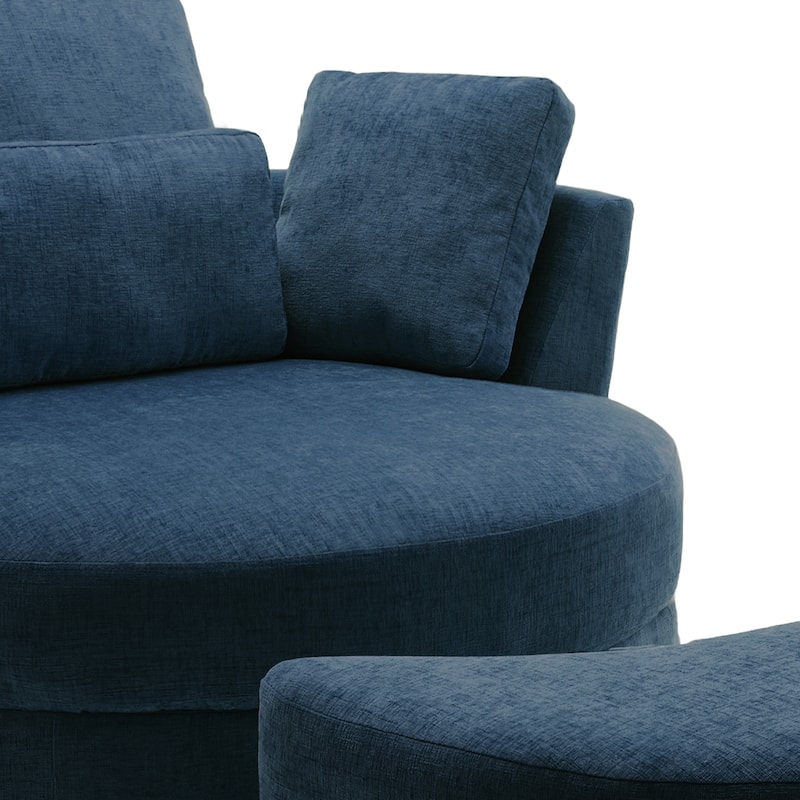 Upholstered Swivel Accent Chair with Wooden Tray Storage Ottoman