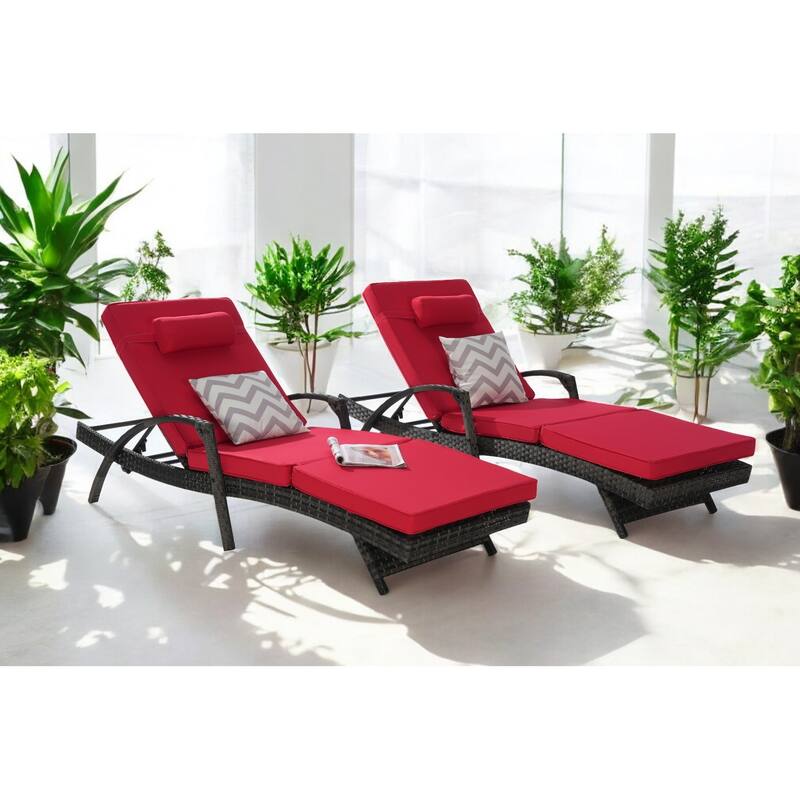 Outdoor Wicker Reclining Lounge Chairs Set of 2 with Cushions – Adjustable, Lawn Chairs for Patio, Poolside, and Garden