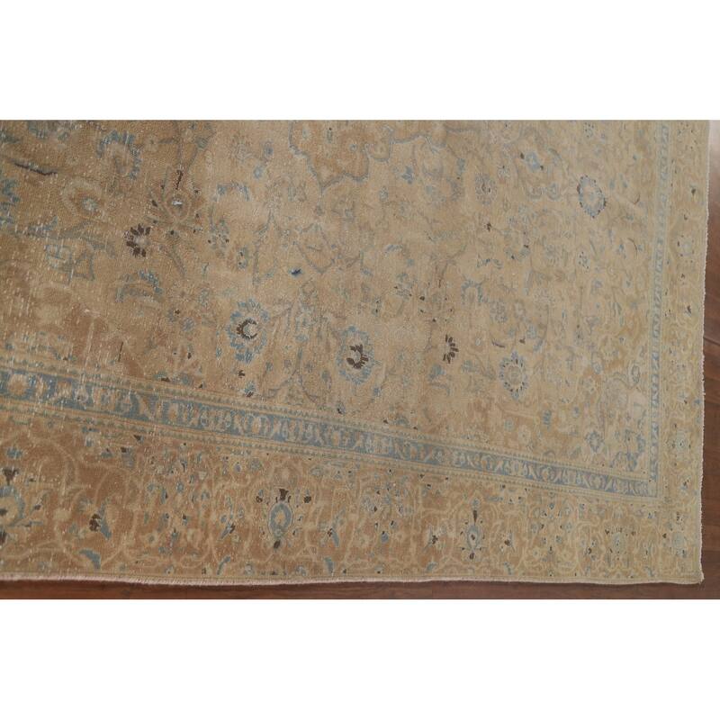 Hand Knotted Oriental 100% Wool Carpet Traditional Floral Beige & Ivories Kashan Area Rug - 10' 9'' X 7' 4''