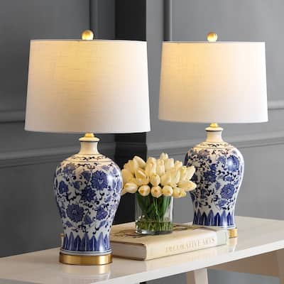 Allen 25.75" Ceramic/Metal LED Table Lamp, Blue/White (Set of 2) by JONATHAN Y