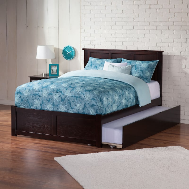 Madison King Solid Wood Platform Bed with Footboard & Twin XL Trundle in Espresso