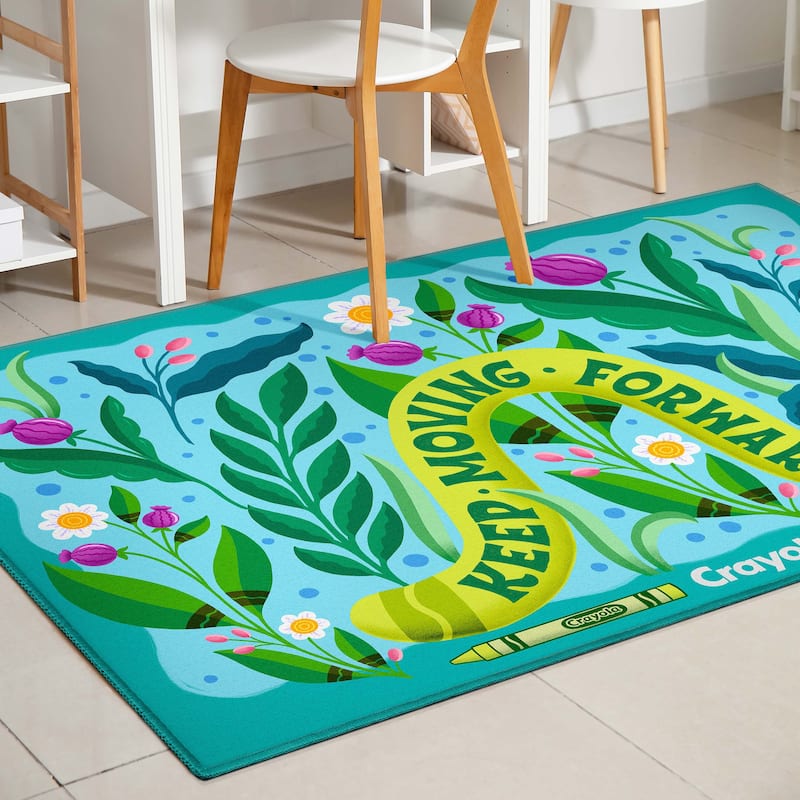 Crayola Keep Moving Green Blue Floral Area Rug By Well Woven