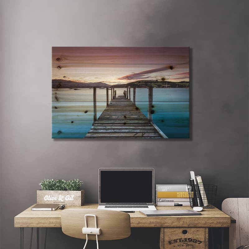 Pier At Sunset I, Akaroa Harbour, Akaroa, Banks Peninsula, Canterbury, South Island, New Zealand Print On Wood by Matteo Colombo