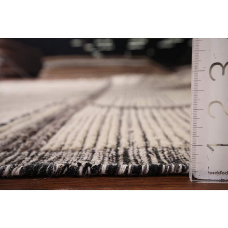 All-Over Striped Moroccan Abstract Area Rug Hand-Knotted Wool Carpet - 7'8"x 10'10"