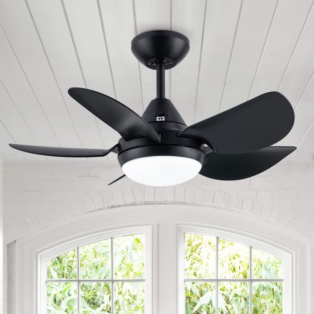 30 in. Indoor Integrated LED Matte Black Small Ceiling Fan Downrod Mount with Light Kit and Remote Control - 30 INCHES