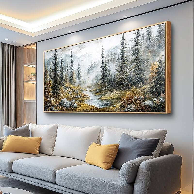 Misty Forest Paintings Tree landscape Wall Pictures Canvas Artwork - 24 x 48