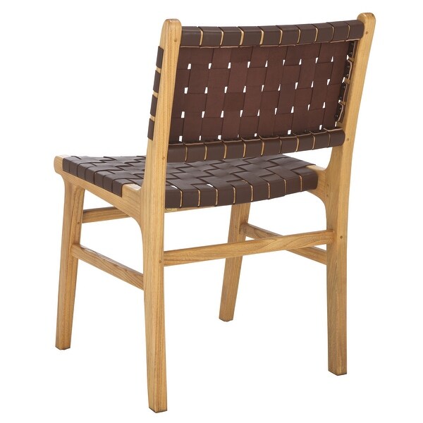 SAFAVIEH Taika Woven Leather Dining Chair - Cognac / Natural - Bed