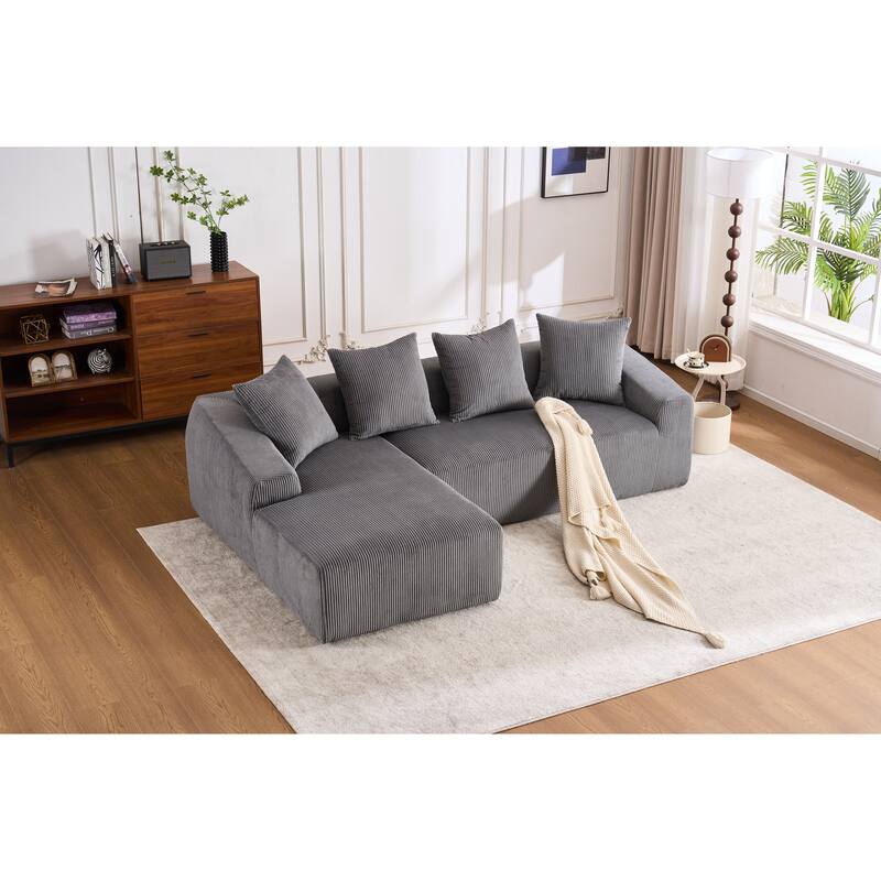 101.6" L-Shaped Corduroy Sectional Sofa with Chaise & Pillows