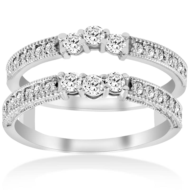 1/2 Carat White Gold Round Diamond Wedding Band Enhancer Guard Ring