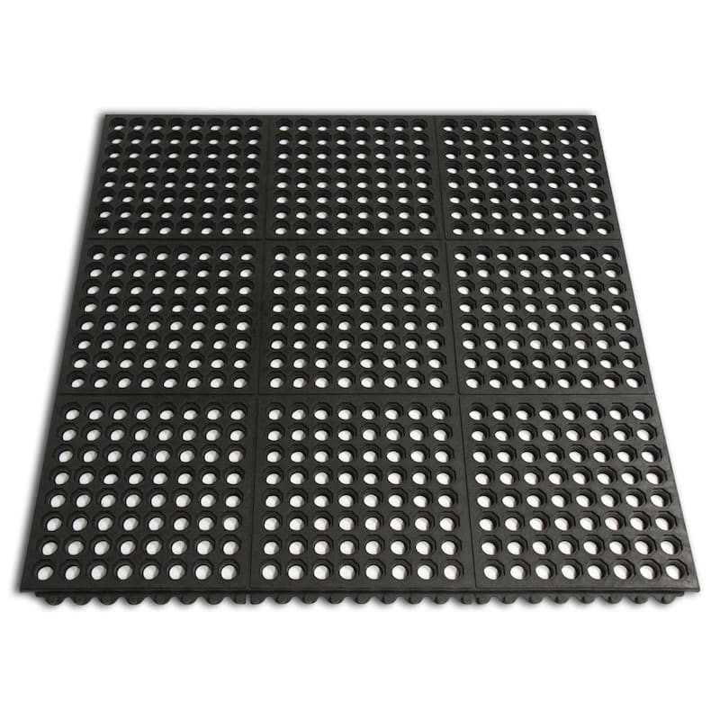 Rubber-Cal "Dura-Chef Interlock" Kitchen Mats - 5/8-inch x 3ft x 3ft - Black Rubber Matting - 4 Pack - 36 x 36