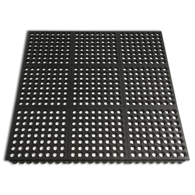 Rubber-Cal "Dura-Chef Interlock" Kitchen Mats - 5/8-inch x 3ft x 3ft - Black Rubber Matting - 4 Pack - 36 x 36