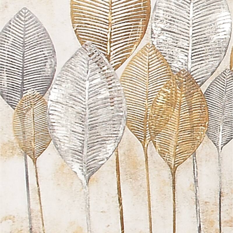 Canvas Leaf Framed Wall Art with Silver Accents and Gold Frame - Gold or White - CosmoLiving by Cosmopolitan