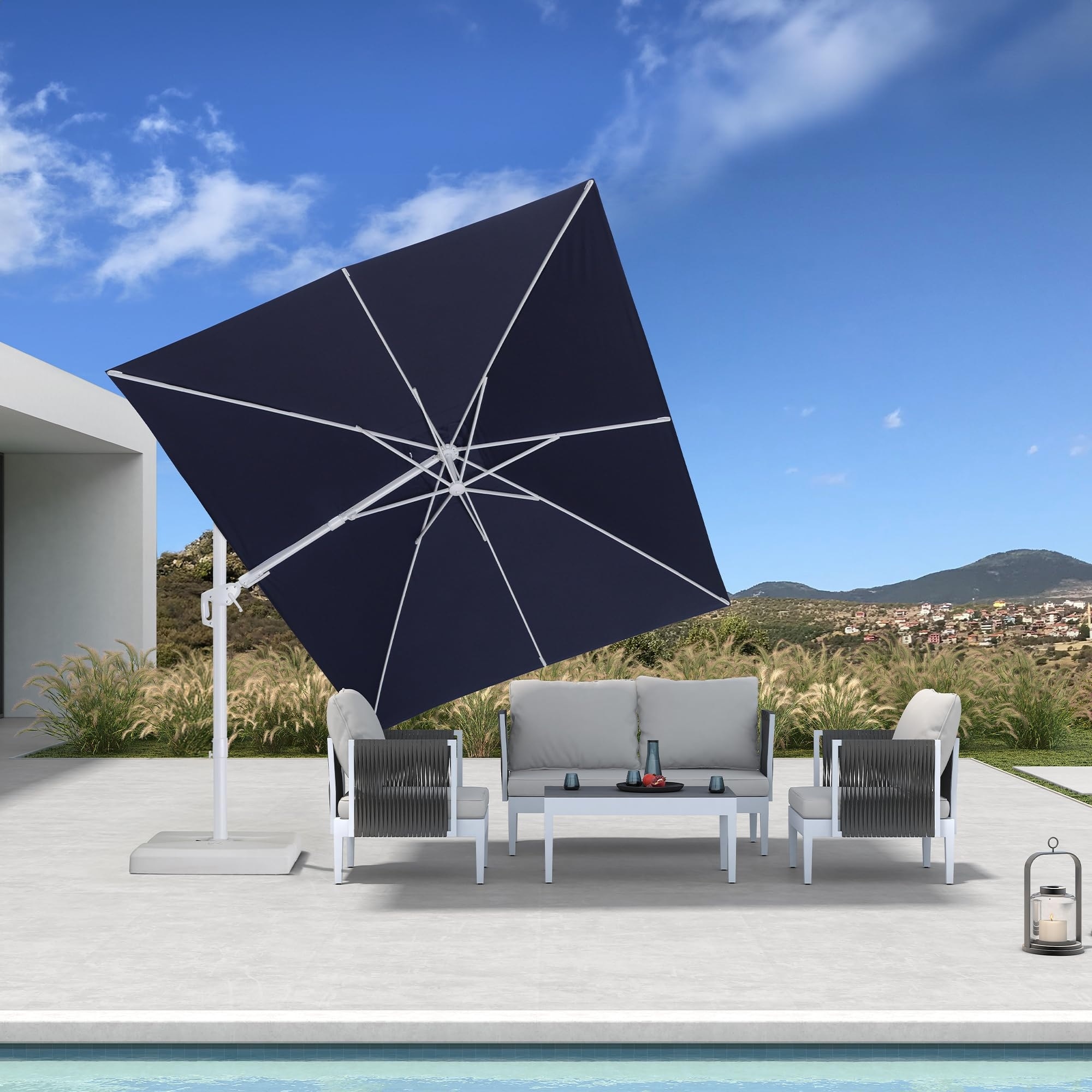 PURPLE LEAF Right-left Tilt White Square Cantilever Patio Umbrella