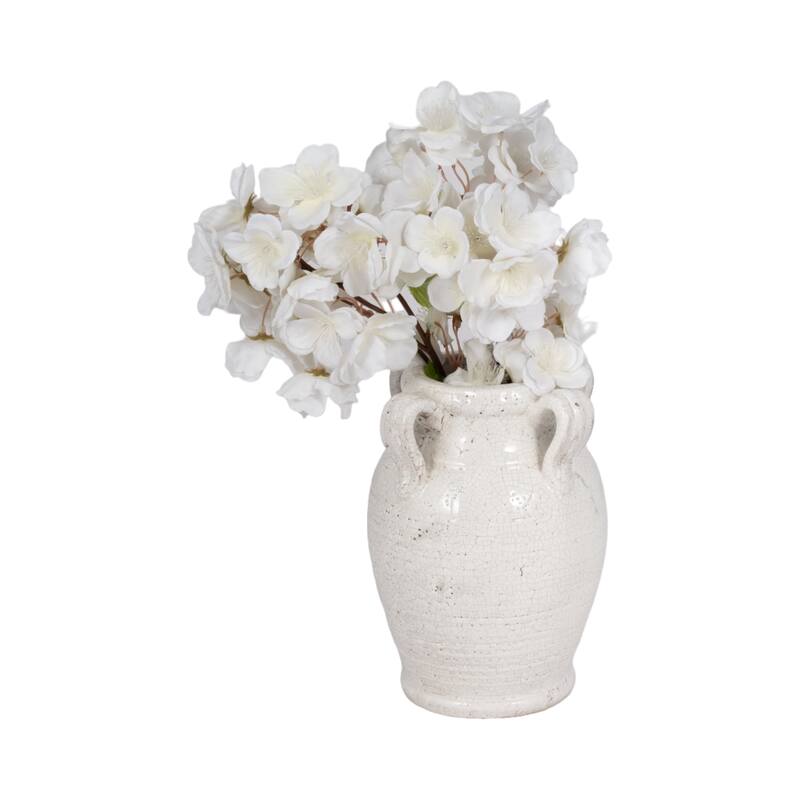 Terracotta Table Vase with Weathered Finish and Handles for Home Decor