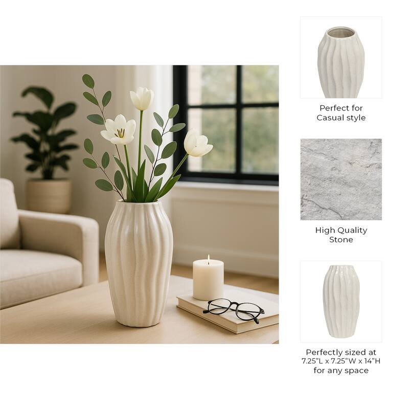 Contemporary Ceramic Sculpted Tall Vase Inspired Design - Ivory