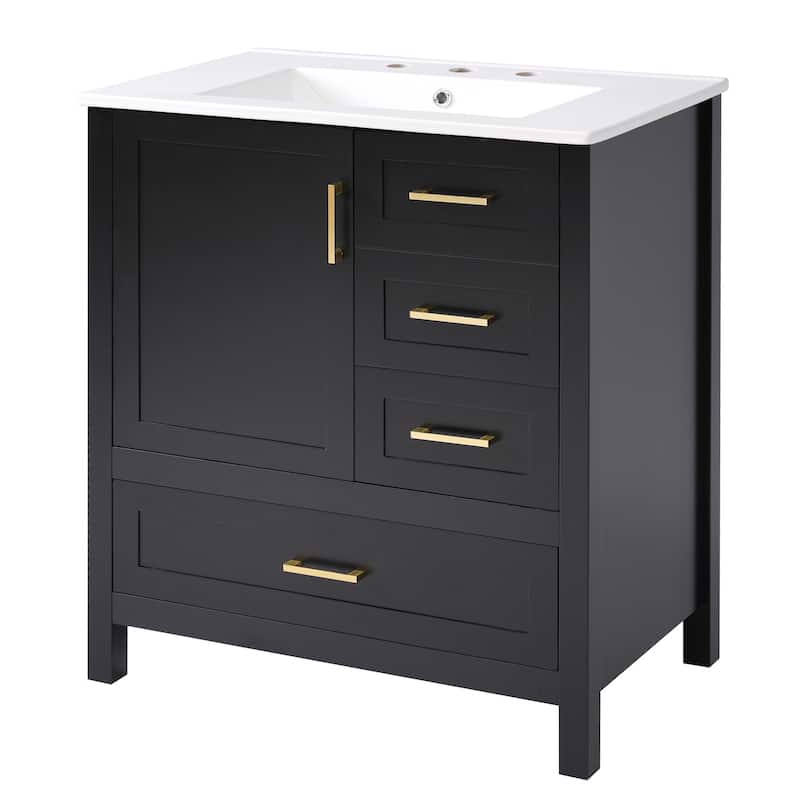 GDFStudio - Orion Wood & Ceramic 30" Bathroom Vanity Cabinet with Sink & Storage