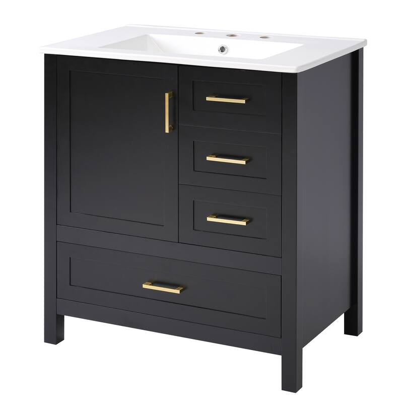 Multifunctional Storage Cabinet Bathroom Vanity with Removable Pull-out Tray, Door Storage Box and 3 Different Sizes Drawers