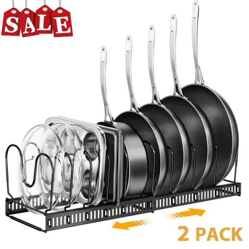 Adjustable Expandable Pot Lid Organizer, Space-Saving Cabinet Rack - Black-2PCS