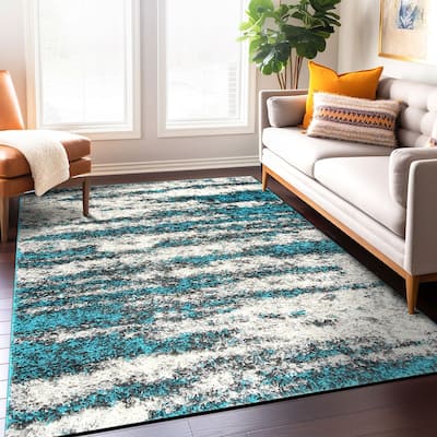 World Rug Gallery Modern Abstract Design Plush Shag Area Rug
