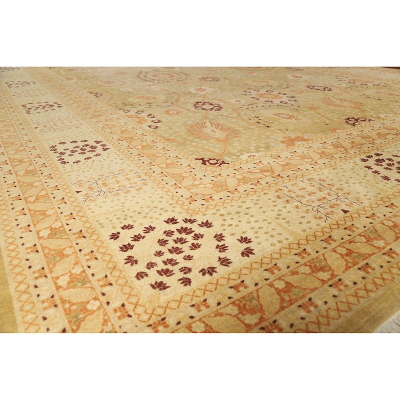 Floral Tabriz Oriental Large Rug Hand-Knotted Wool Carpet - 12'2"x 17'10" - 12'2"x 17'10" - Yellow