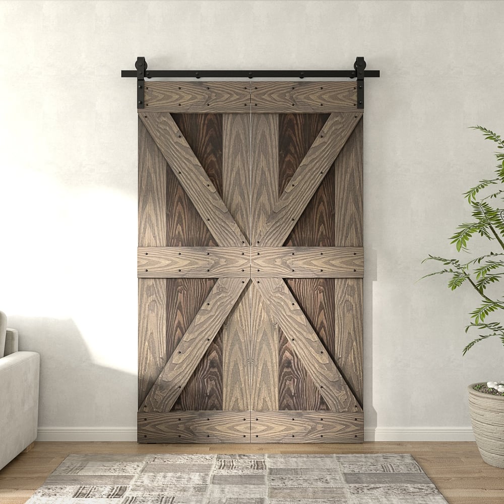 Coast Sequoia 30in./36in./48in. x 80in. Embossing Pine Wood Bi-Fold Barn Door With Sliding Hardware Kit