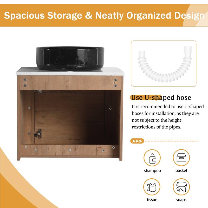 Malwee 24"/30" Floating Bathroom Vanity, Wall Mounted Bathroom Vanity with Ceramic Sink and Soft Close Door