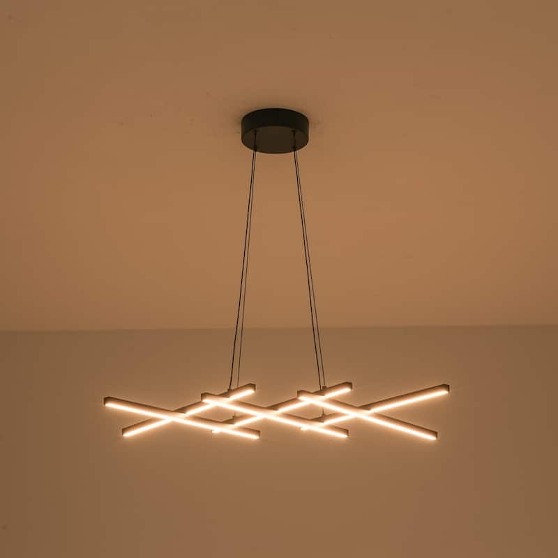 1-Light Modern Linear Black Metal LED Adjustable Pendant Light for Dining Room - 41.3 in. W x 19.7 in. D x 1.2 in. H