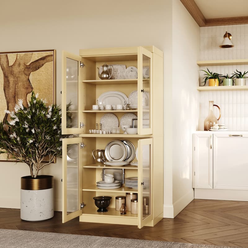 Palace Imports 100% Solid Wood Pantry Cabinet with Frosted, Clear Glass or Solid Doors and Adjustable Shelves