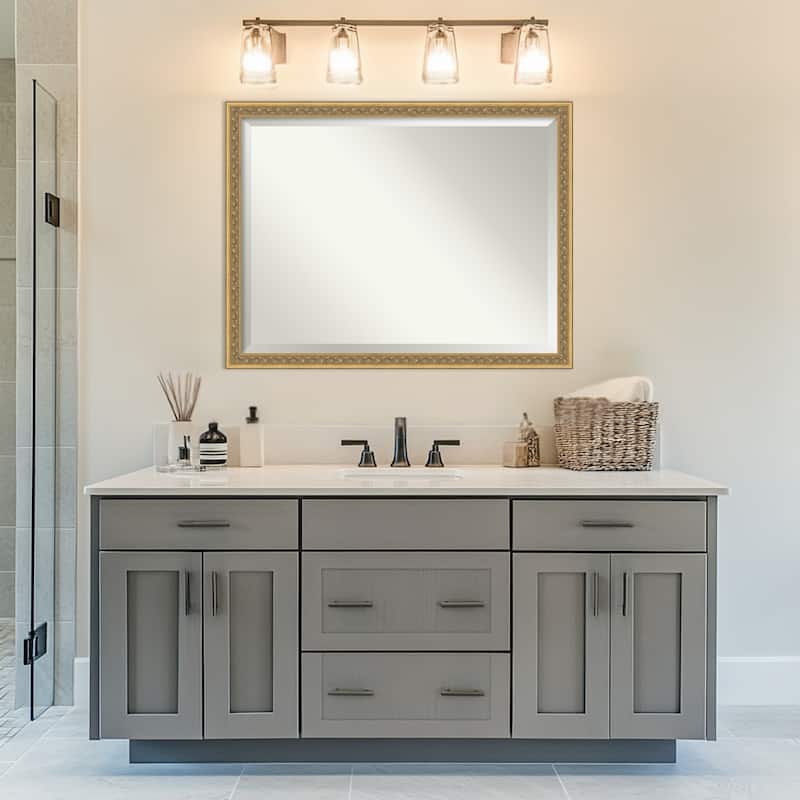 Carter Dark Gold Beveled Wood Framed Bathroom Vanity Wall Mirror - Carter Dark Gold