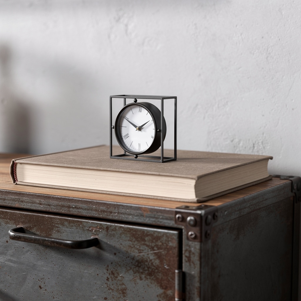 HomeRoots 3" Black Distressed Metal Table Clock - 3.05 in. x 3.05 in. x 1.28 in.