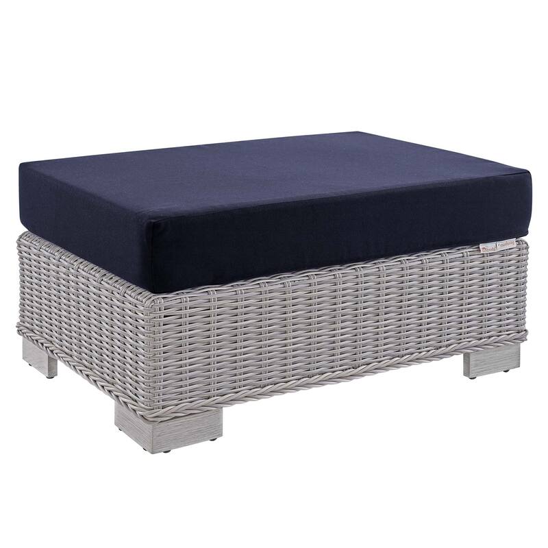 Conway Outdoor Patio Wicker Rattan Ottoman - Light Gray Navy