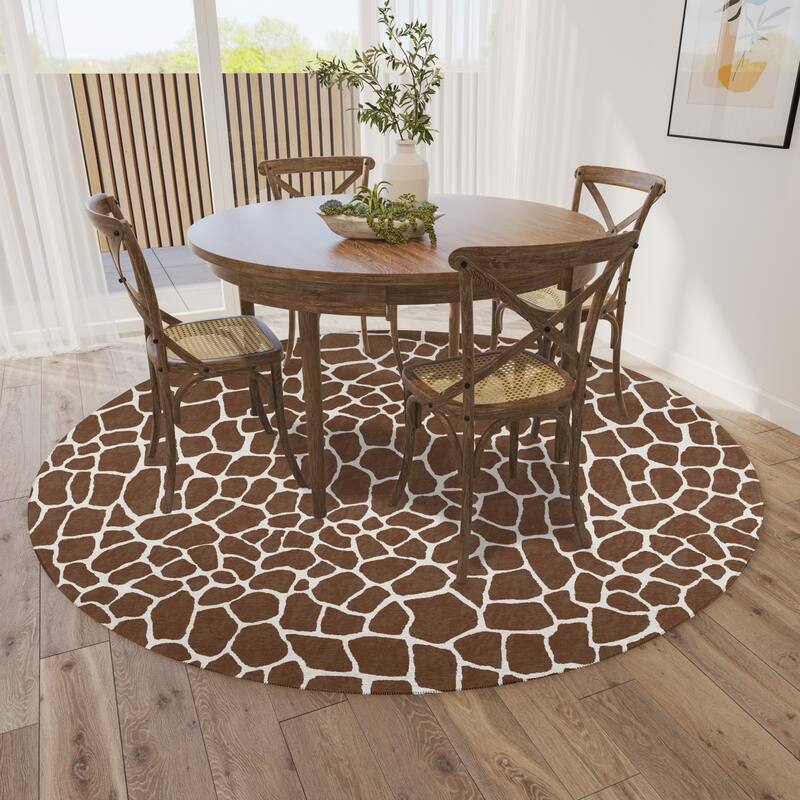 Addison Safari Giraffe Animal Print Area Rug - 8' x 8' - Coffee - Runner/Round