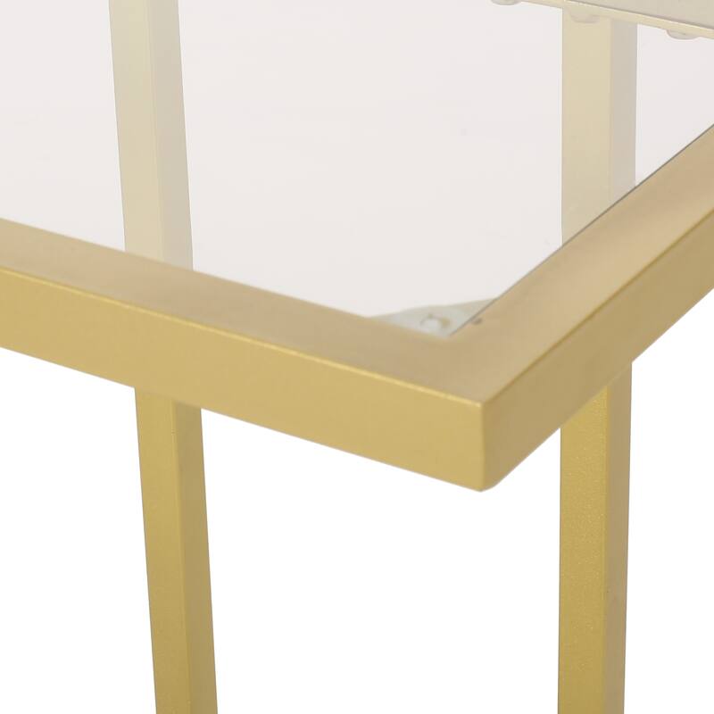 Roomfitters Modern C Shaped End Table with Metal Frame, Sofa Side Table for Living Room or Bedroom, Gold