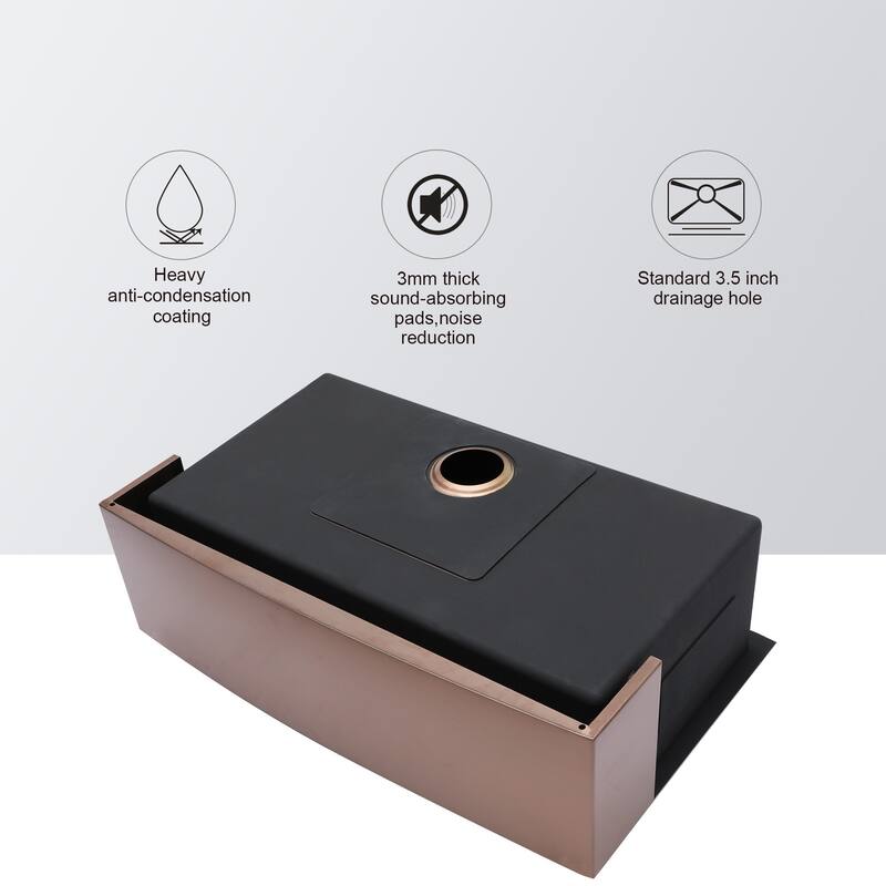 33 Inch Rose Gold Stainless Steel 16 gauge Kitchen Sink - 33 x 21